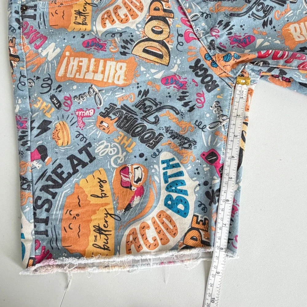 Born Primitive x Buttery Bros Mens Graffiti Print Denim Shorts Size L Streetwear